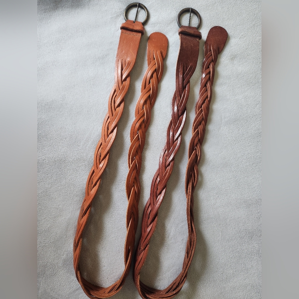 Braided Leather Belt Set - Tan and Brown M/L